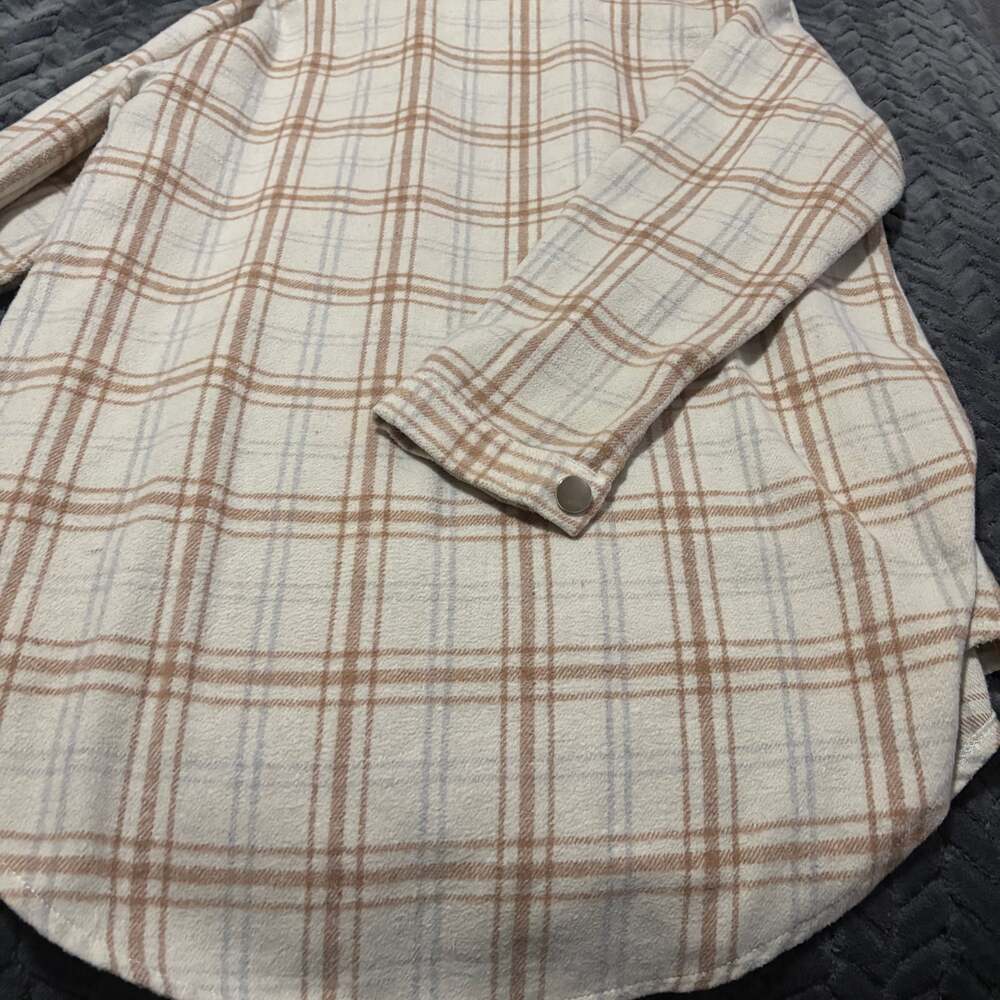 Womens Plaid Shirts Flannel Shacket Jacket Long Sleeve Button Down Shirts Blouse